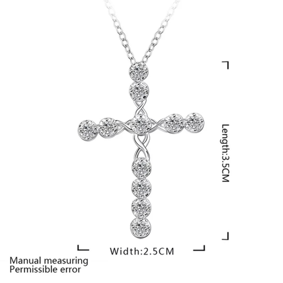 Cross 925 Silver Women White Sapphire Necklace - Picture 5 of 6